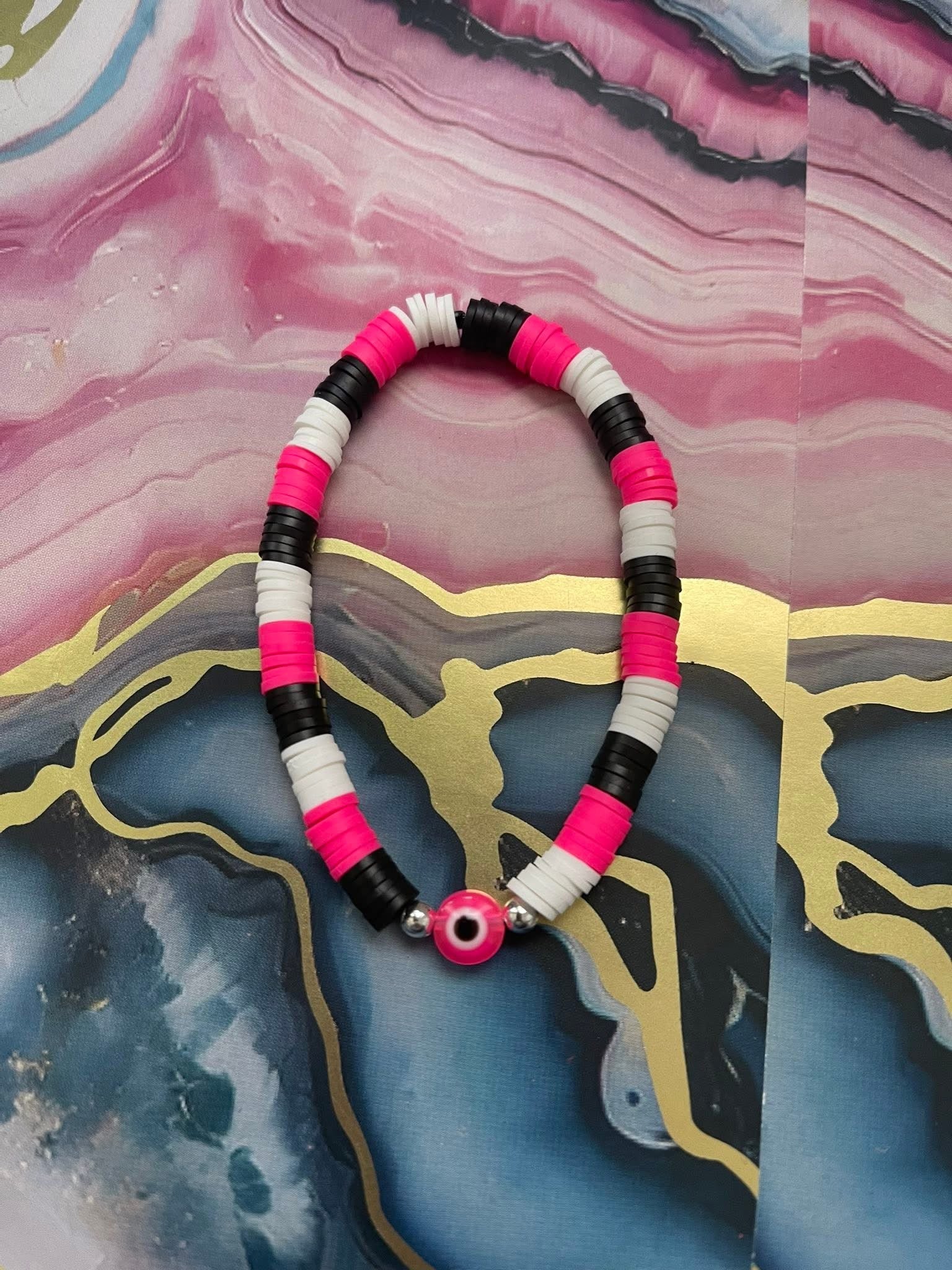#30 Pink White & Black Eye Bracelet