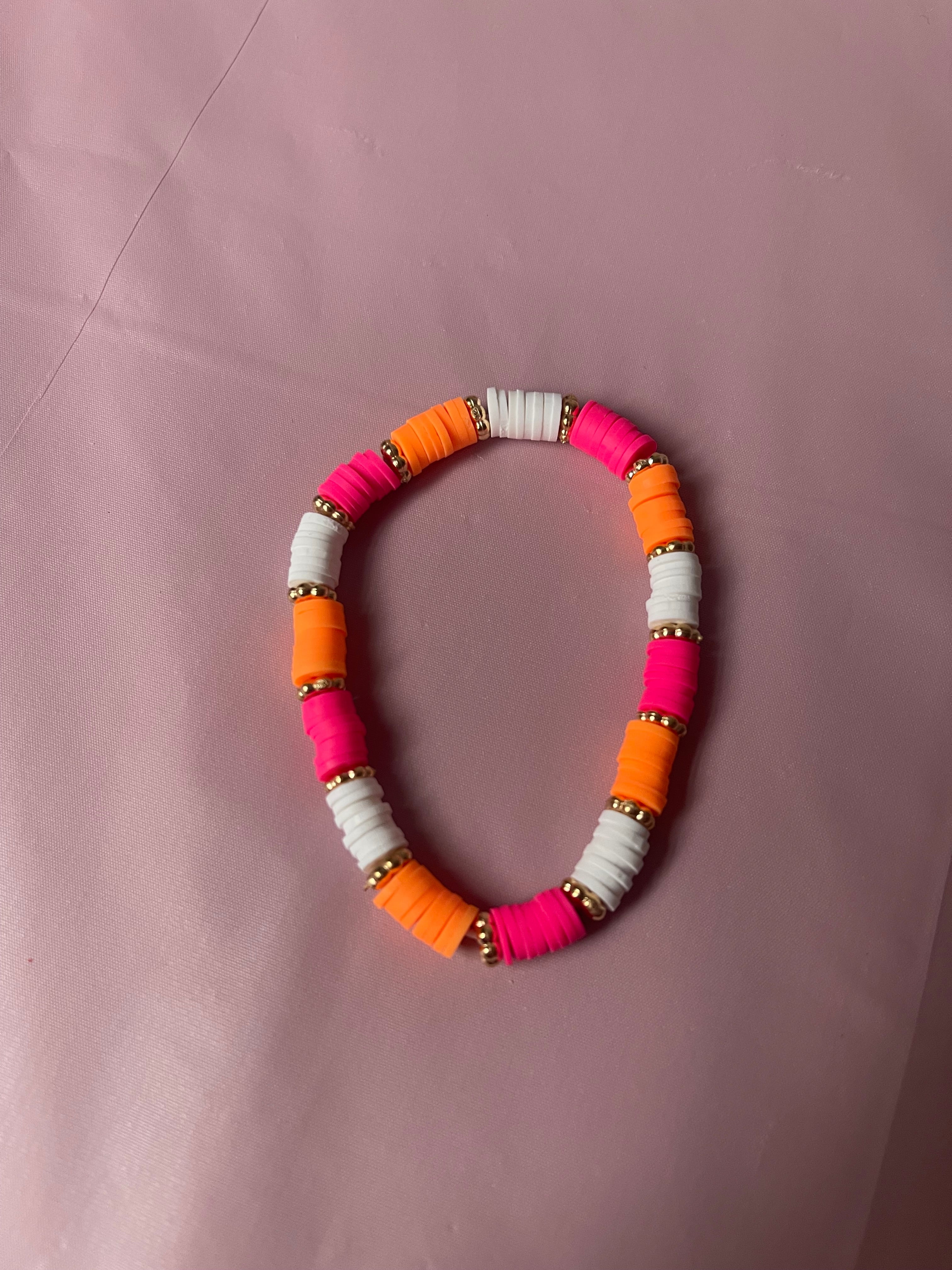 #205 Hot Pink,Orange & White Bracelet