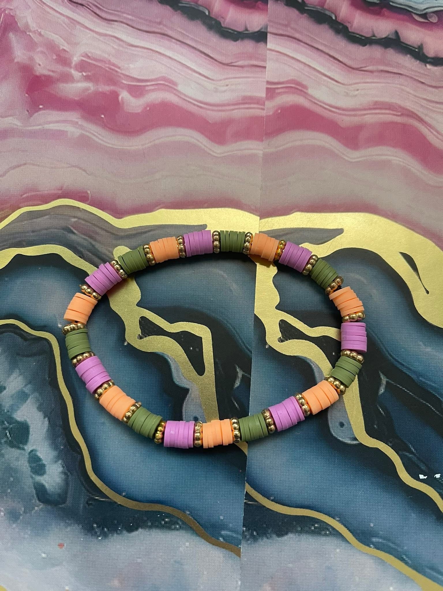 #17 Peach, Violet & Forest Green Bracelet
