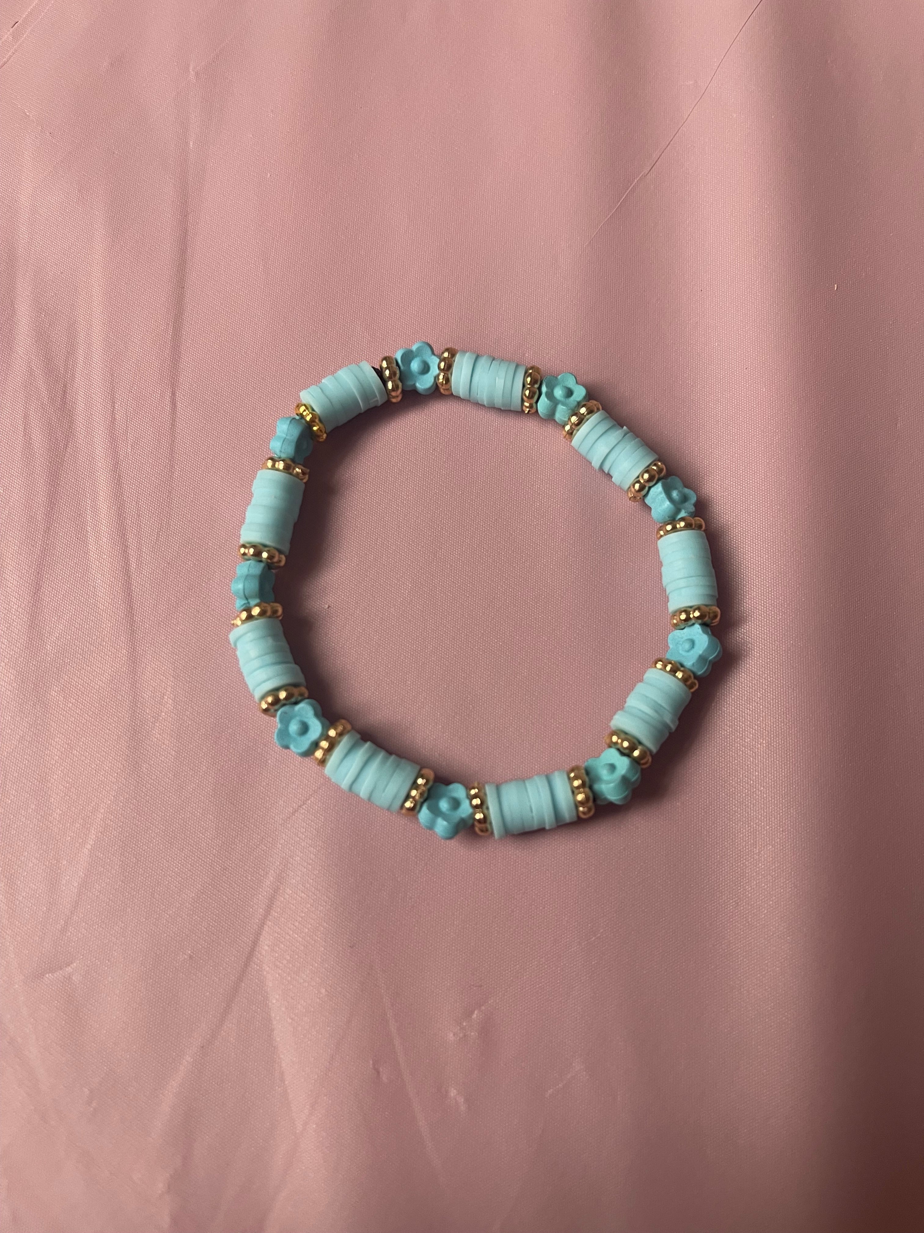 #189 Light Blue Flowers Bracelet
