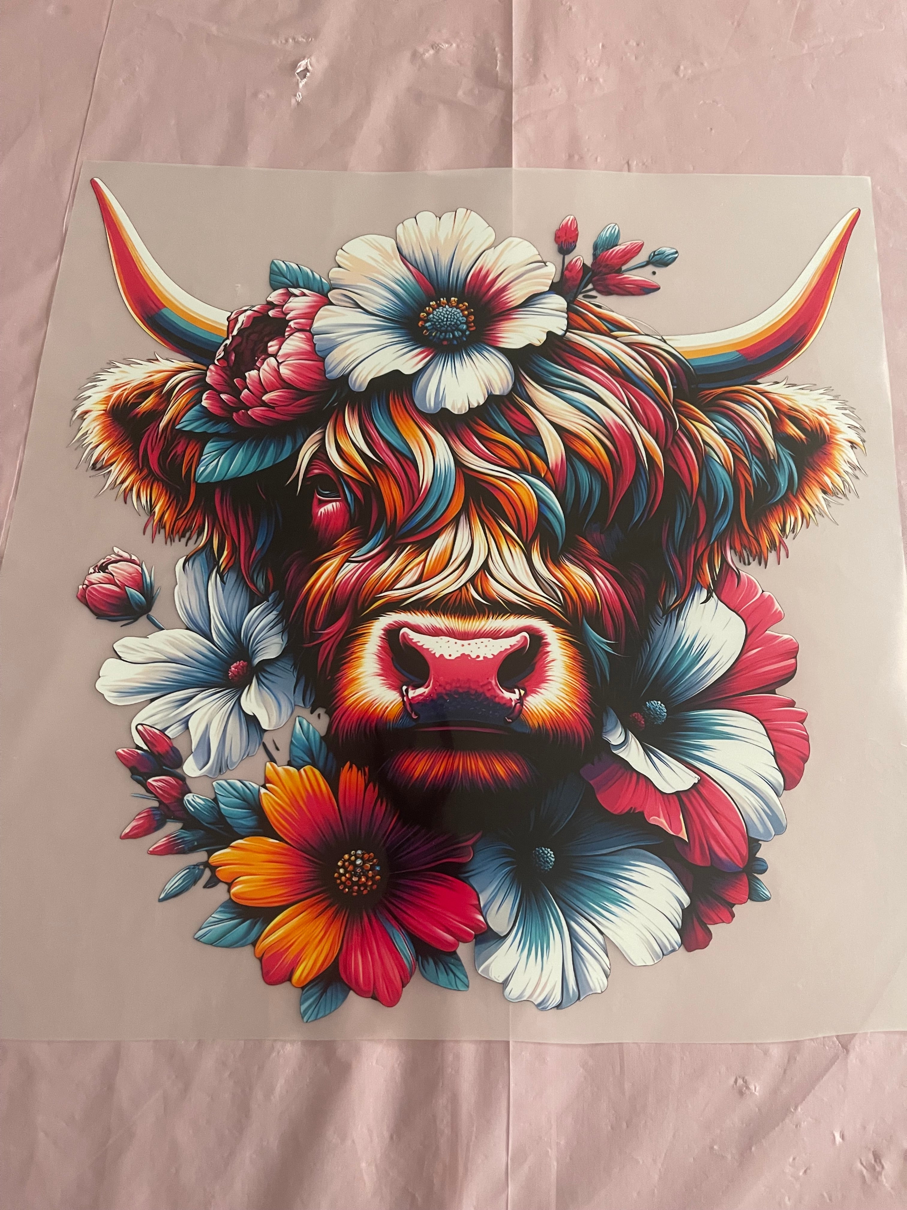 Floral Cow~~Dtf T-shirt Design