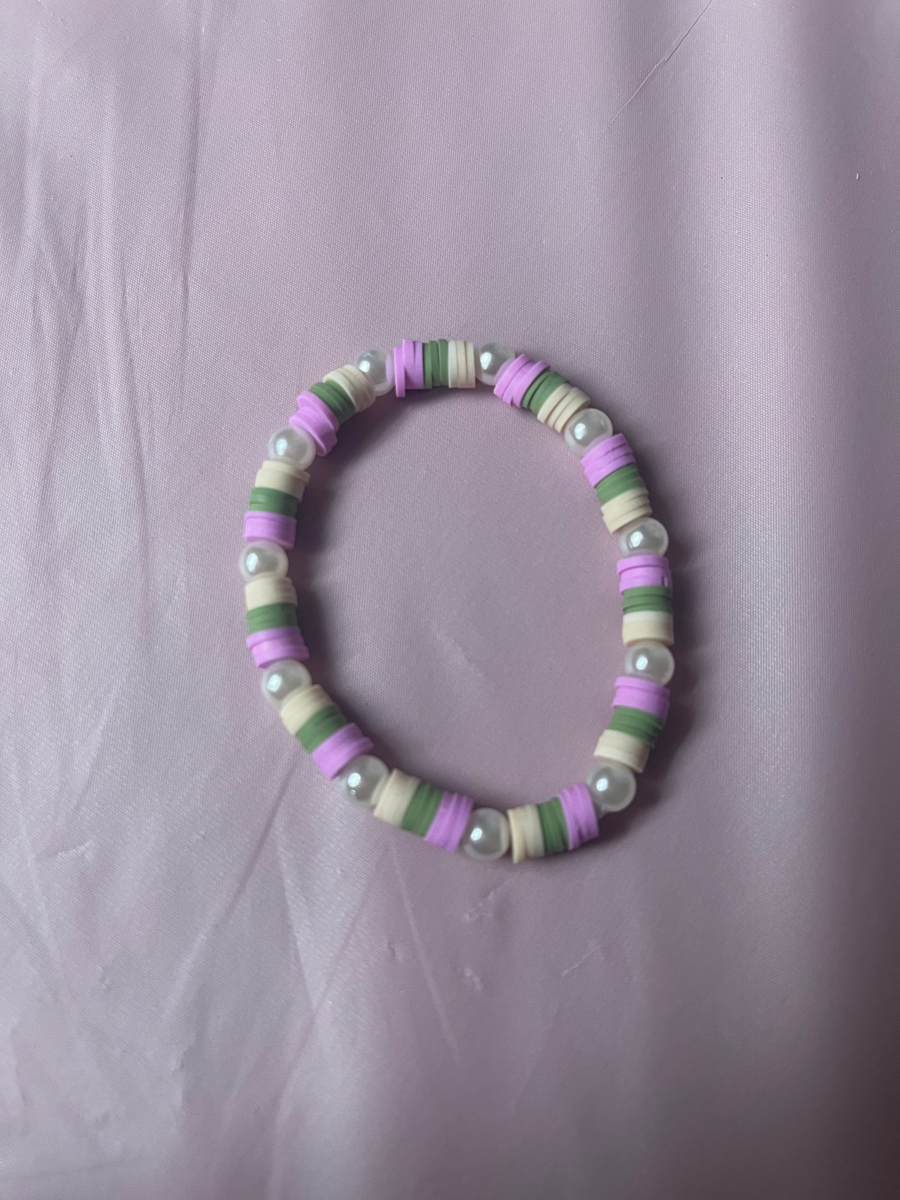 #190 Violet,Forest Green & Beige Bracelet