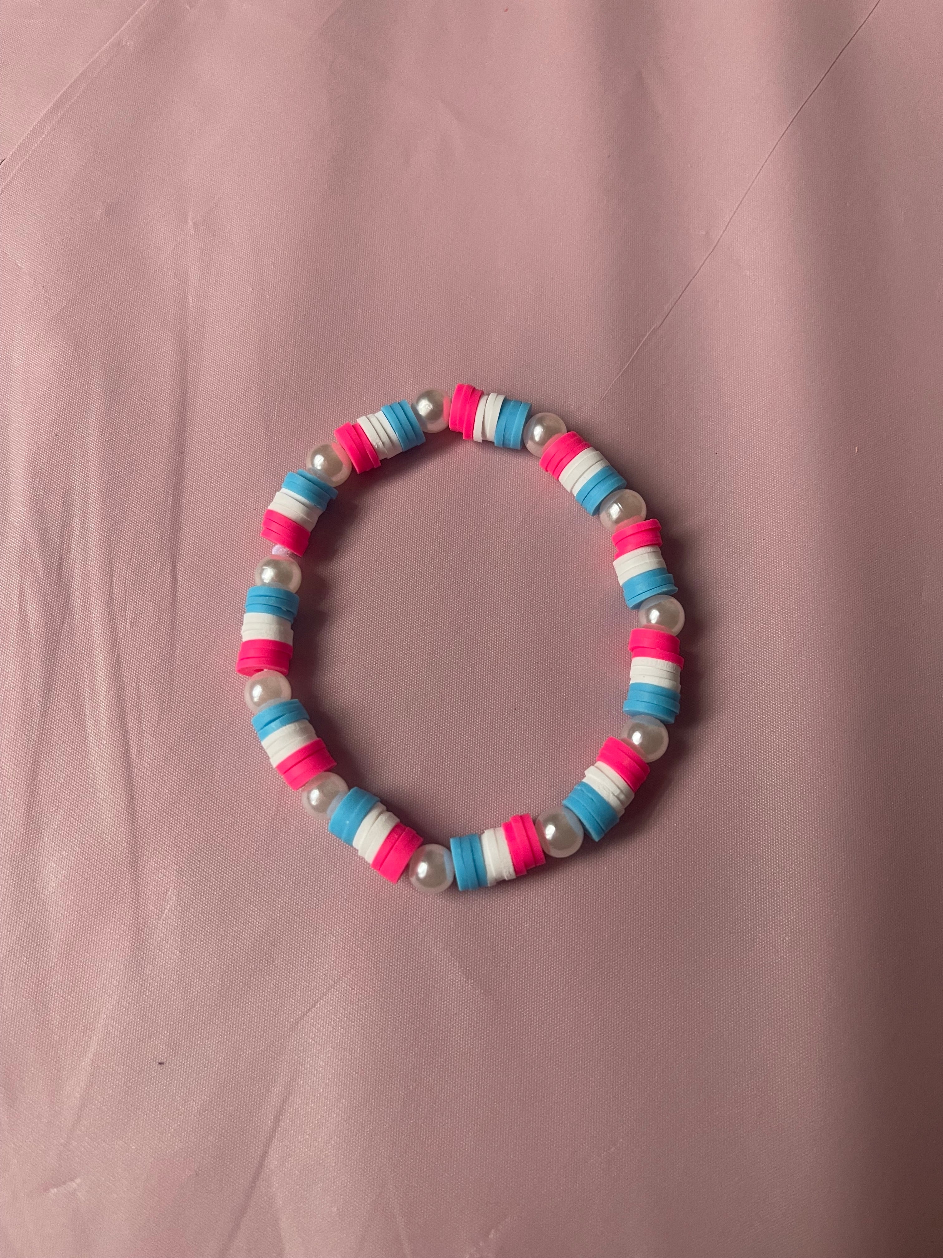#184 Hot Pink,White & Blue Bracelet