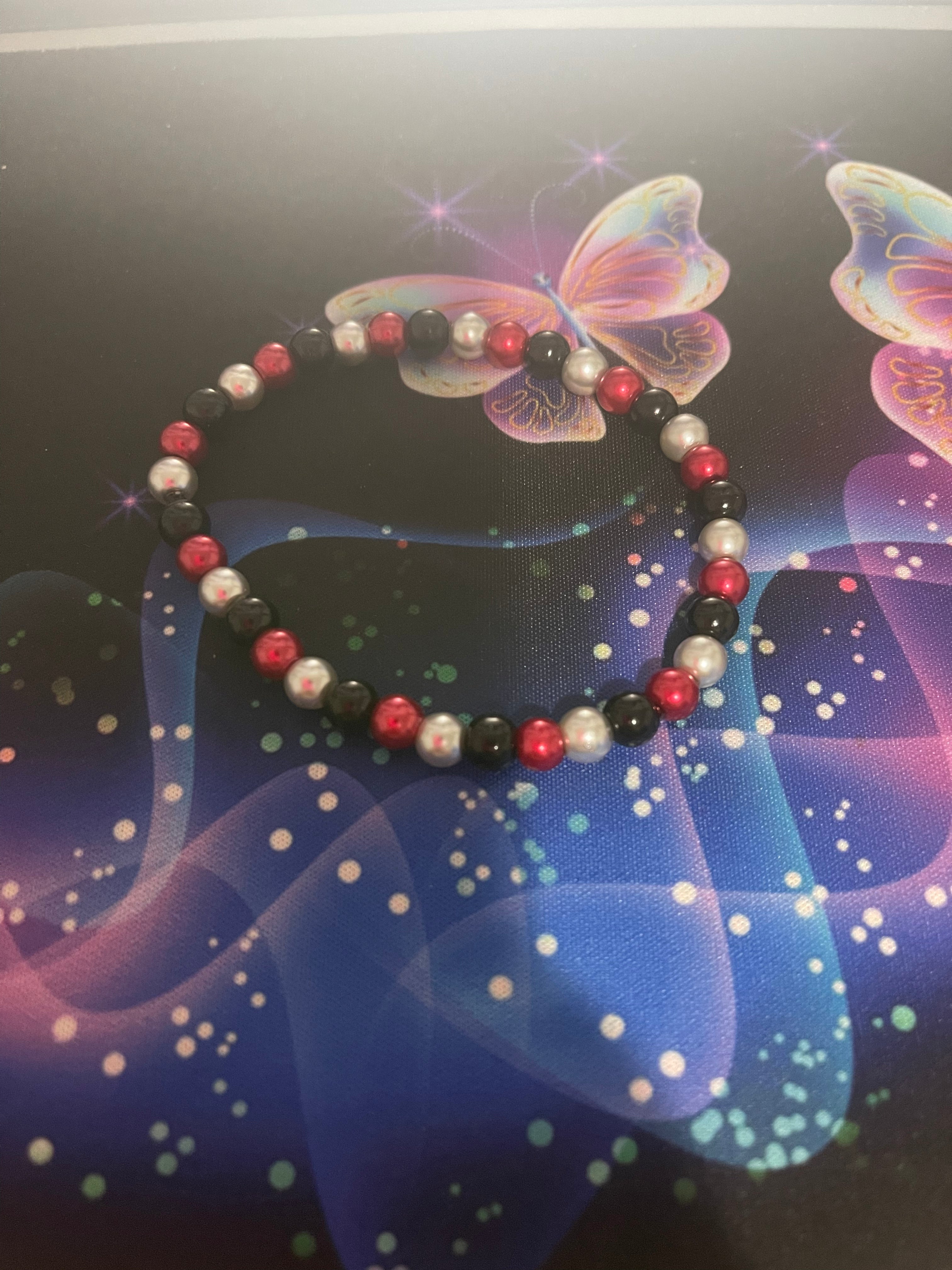 #133 Red, Black & Silver Bracelet