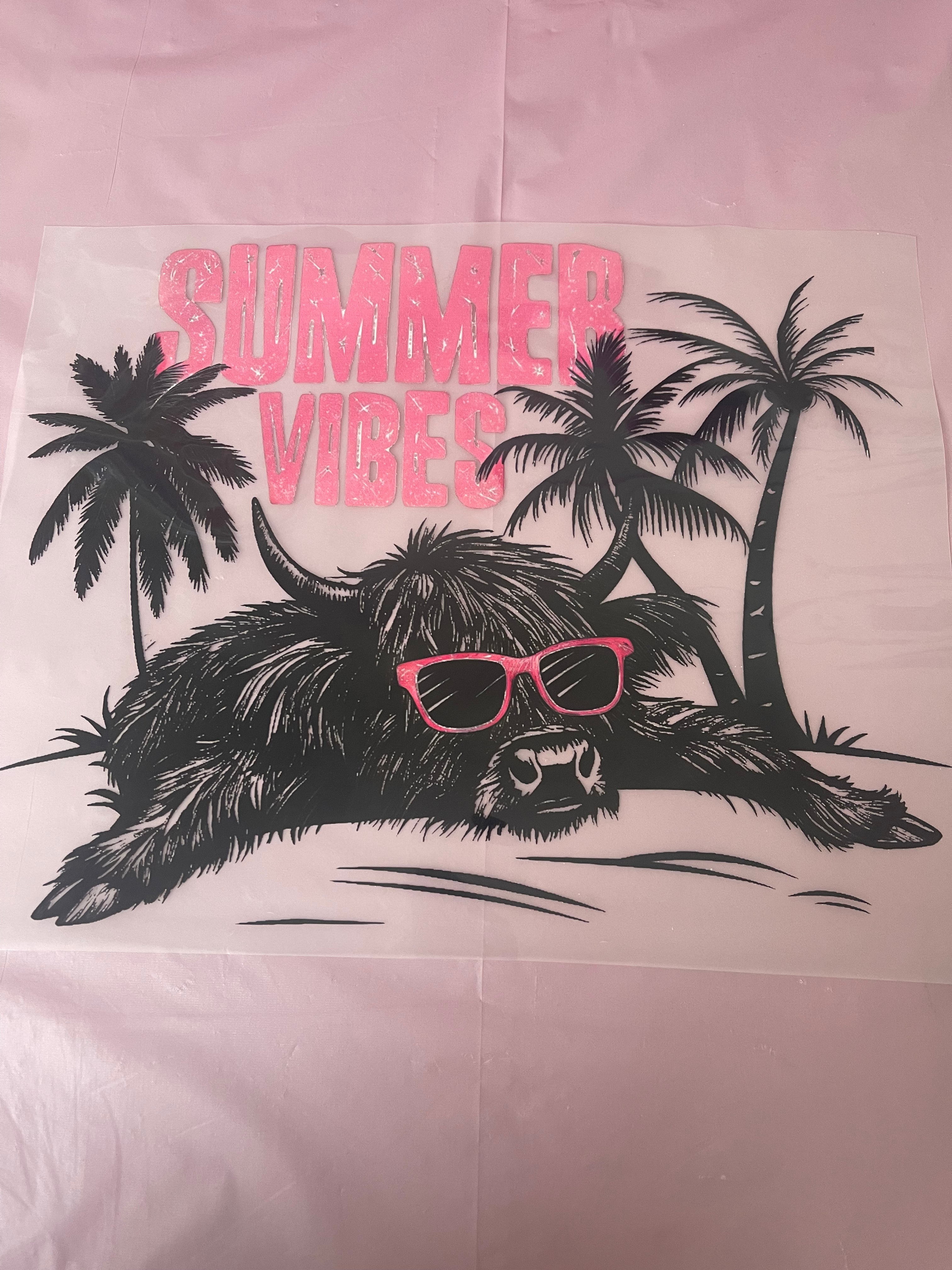Summer Vibes Cow~~Dtf T-shirt Design