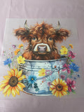 Bucket Floral Cow~~Dtf T-shirt Design