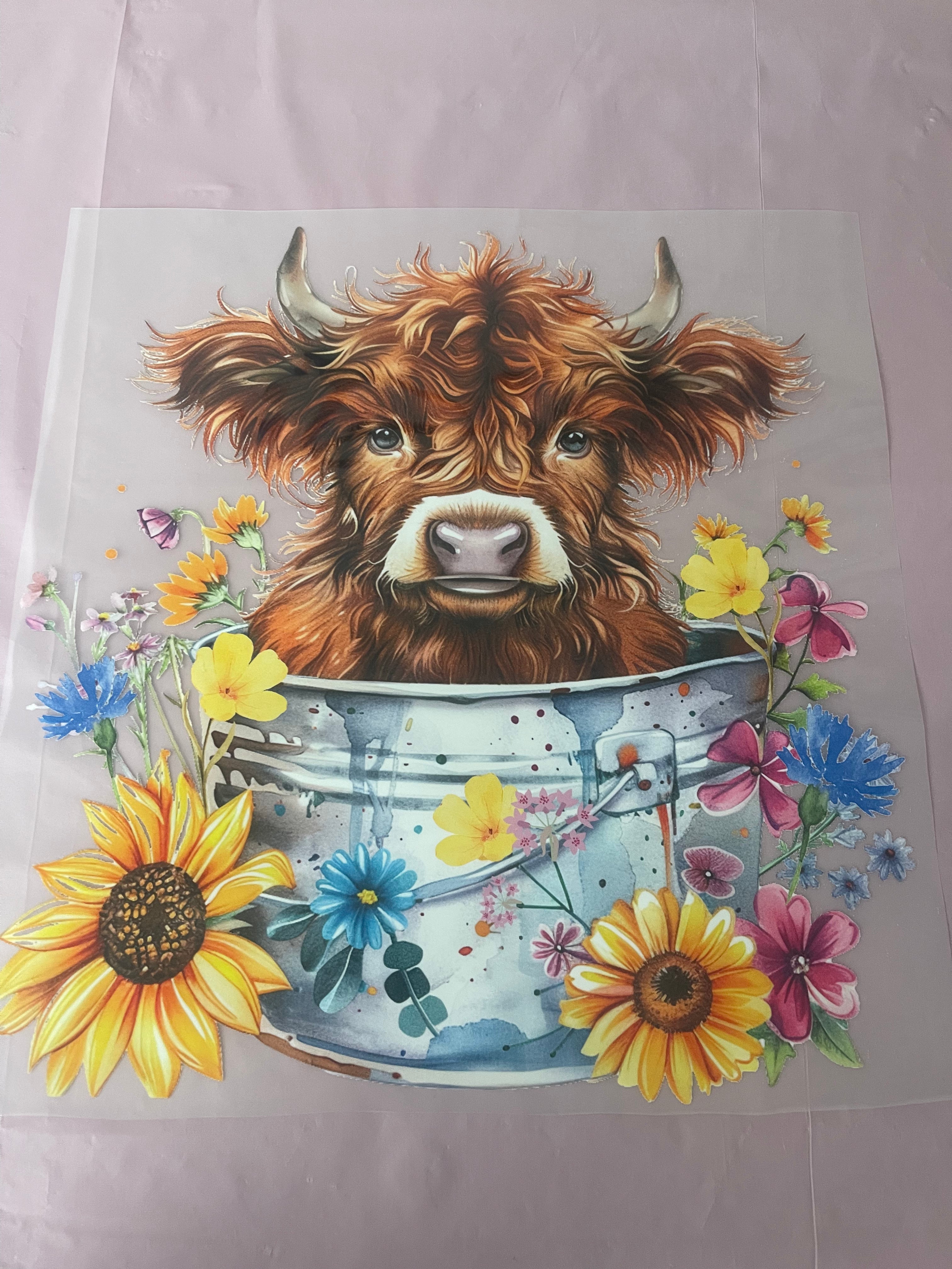 Bucket Floral Cow~~Dtf T-shirt Design