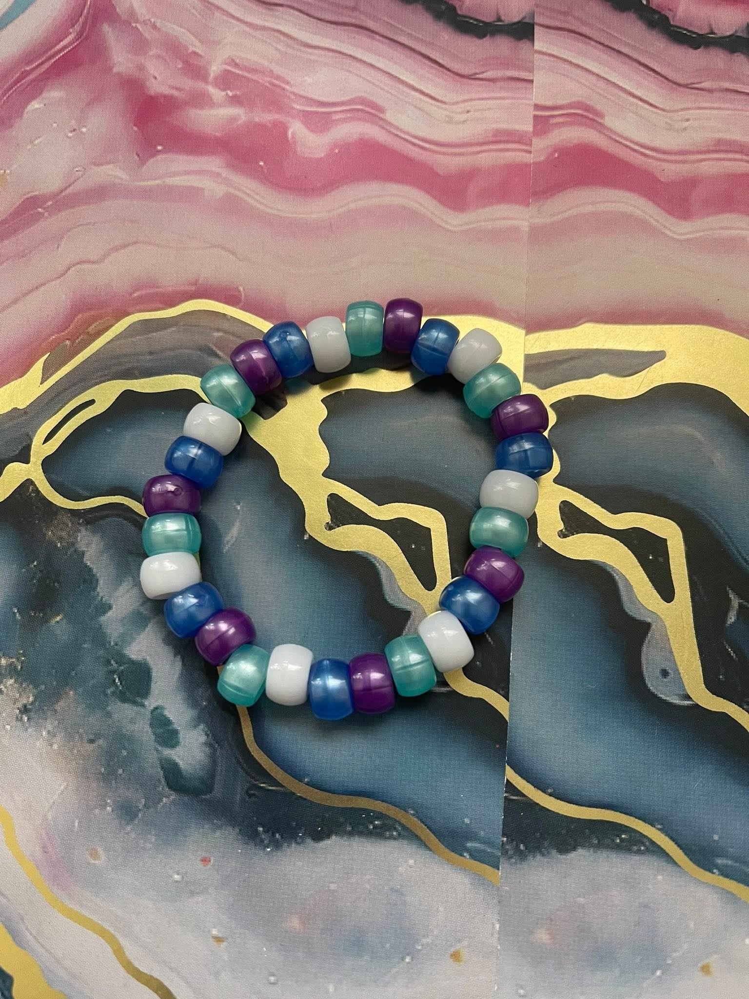 #56 Teal Purple Blue & White Bracelet