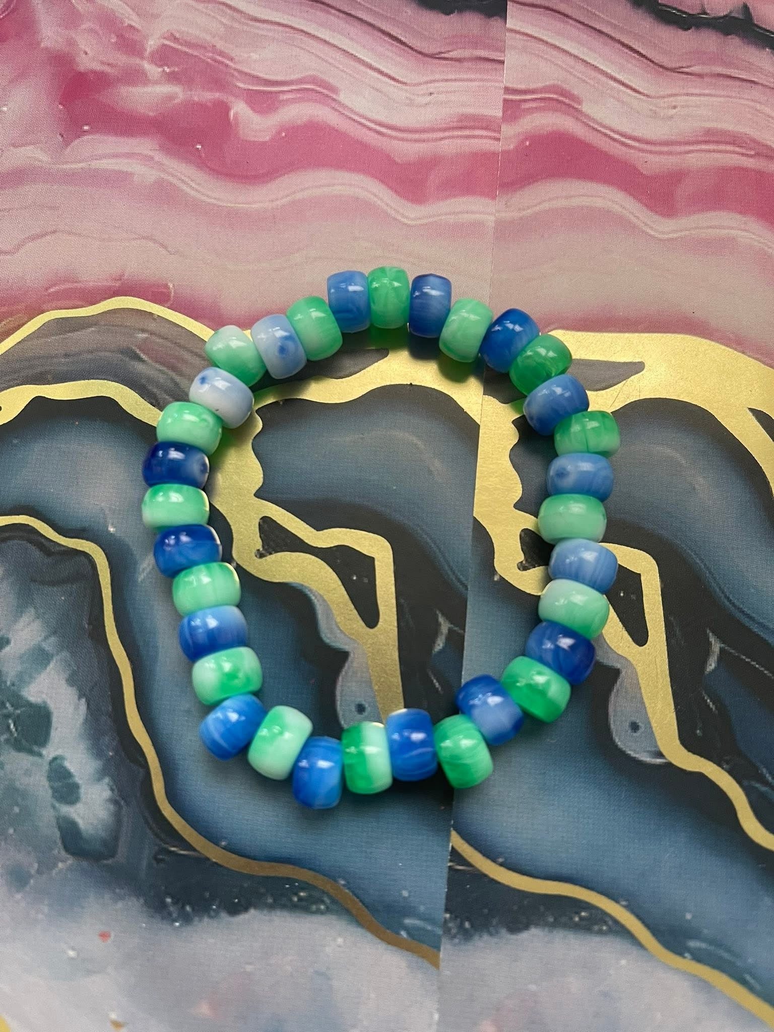 #129 Blue & Green Tie-Dye Bracelet