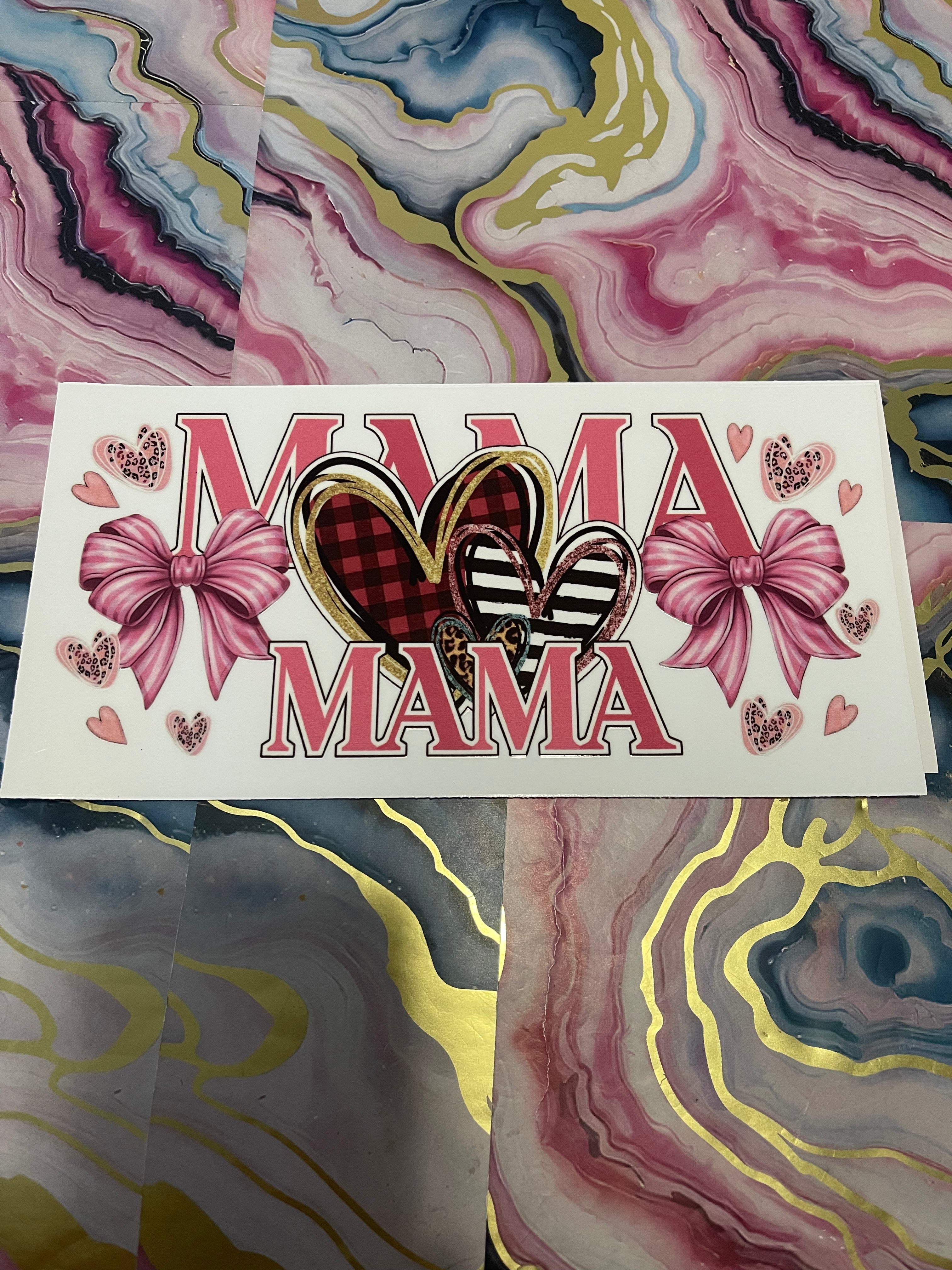 #10 Pink Bow Heart Mama~~UV DTF CUP WRAP