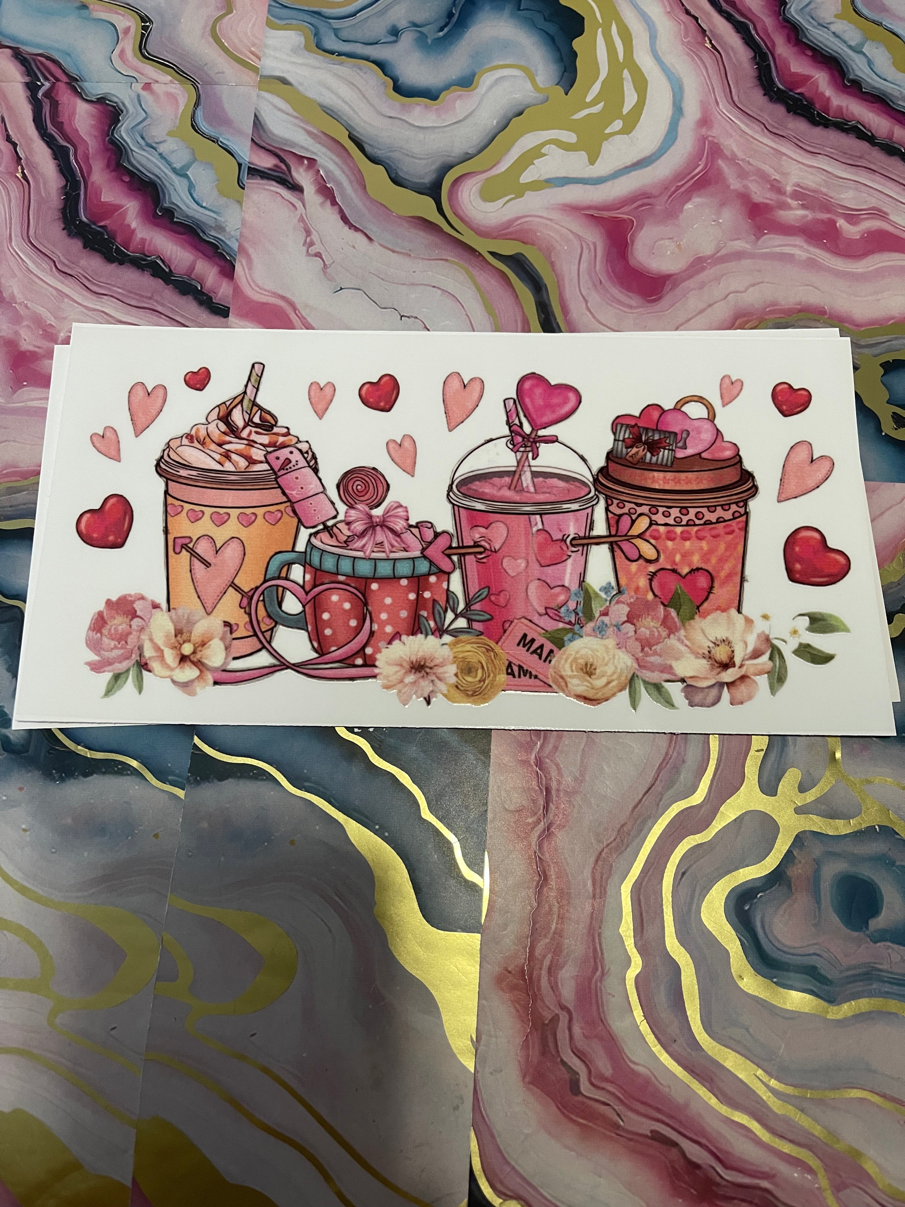 #04 Pink Heart Coffee~~UV DTF CUP WRAP